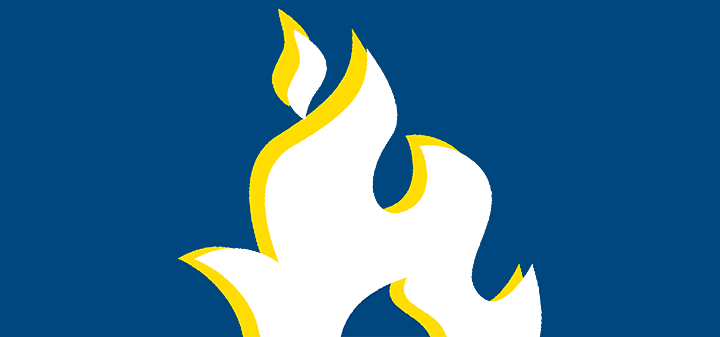 火 icon, white and yellow flames on blue background