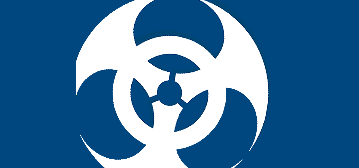 有害物质 icon, white hazardous symbol on blue background